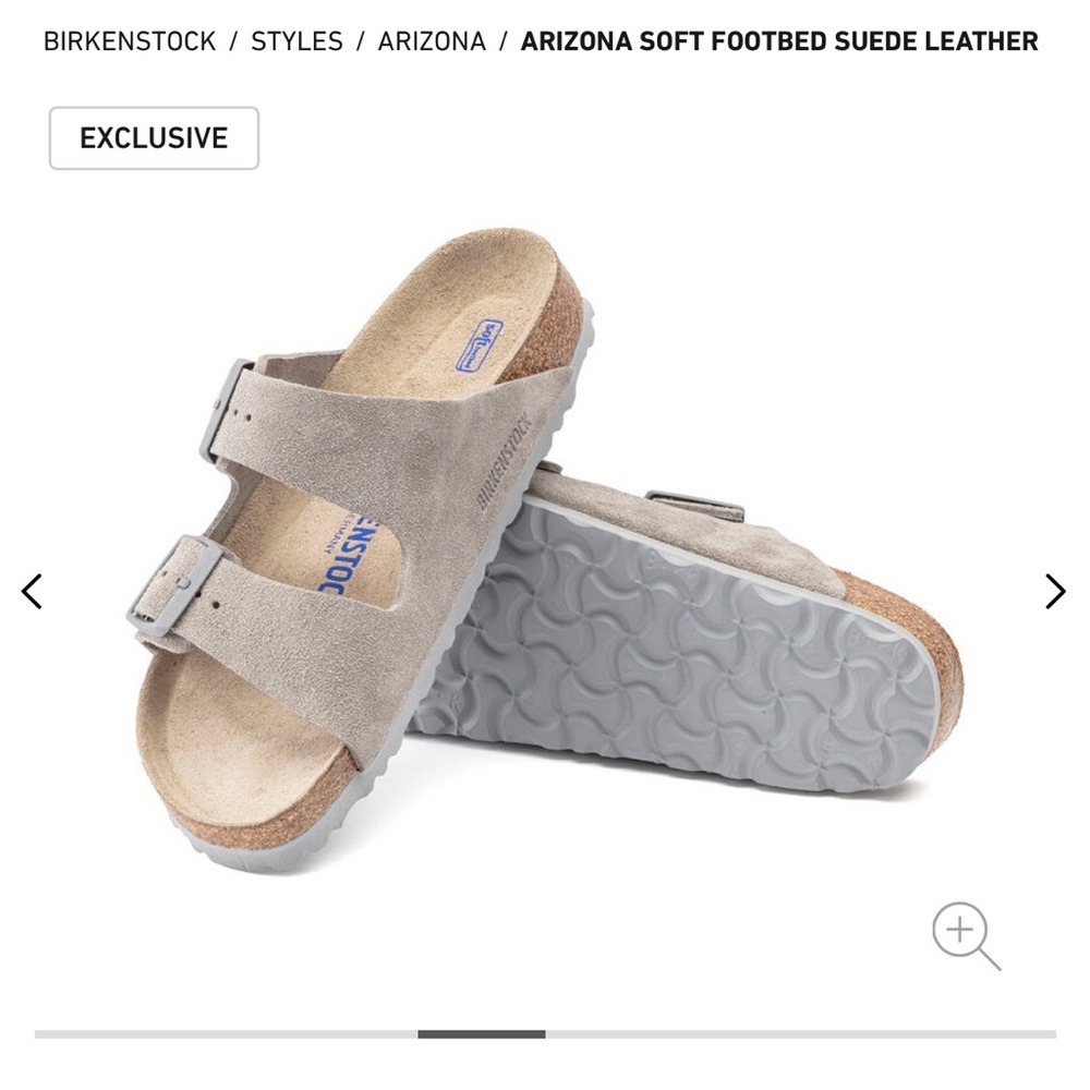 Birkenstock Arizona Suede Soft Bed - Stone Coin Light Gray (Exclusive) - Size 37